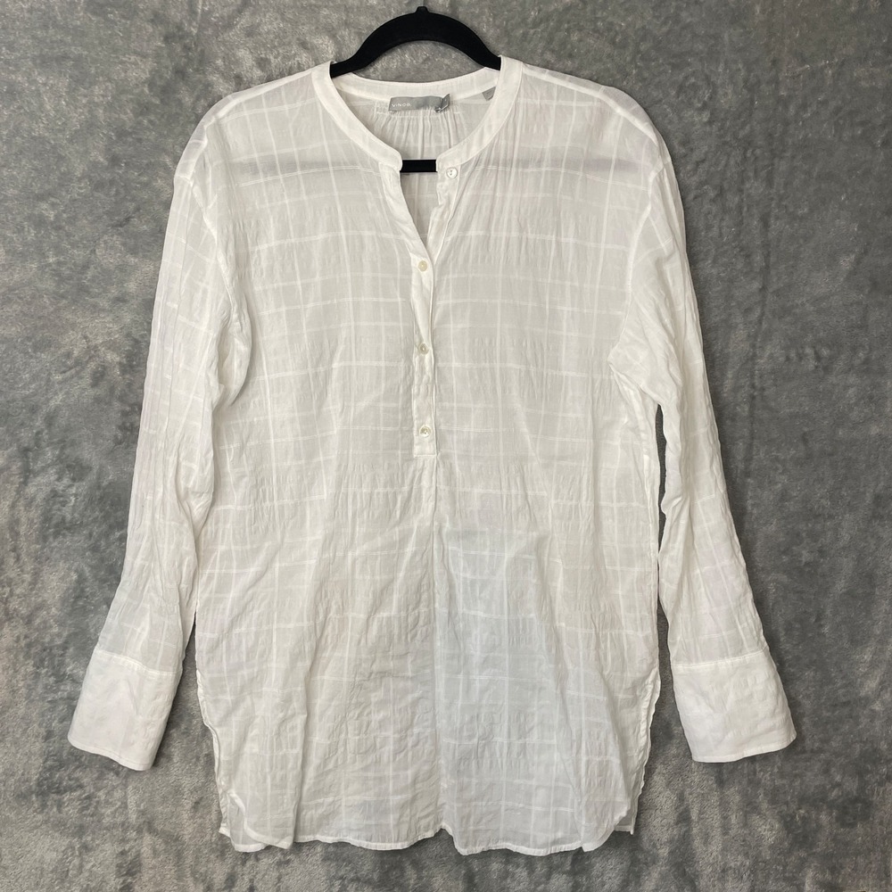 Vince Top Womens Medium White Gauzy Long Sleeve Popover Tunic Shirt Quiet Luxury